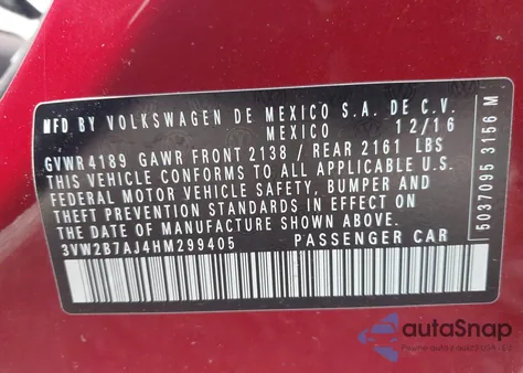 2017 Volkswagen Jetta 1.4T S из США, поврежденный, VIN 3VW2B7AJ4HM299405